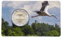 (004) Монета Латвия 2015 год 2 евро "Черный аист"  Биметалл  Буклет
